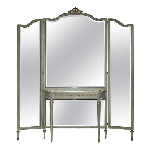 Antique Louis XVI French Dressing Room Console Table and Full Length Mirror, 1920s For Sale