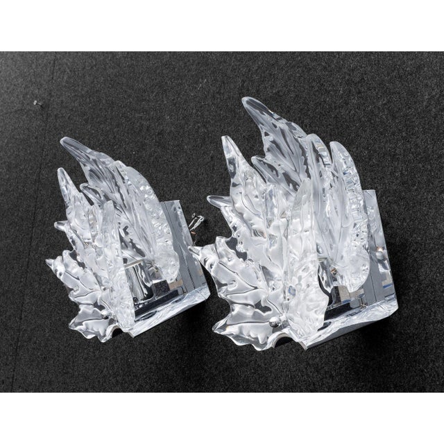 Pair of Lalique Crystal and Chrome "Champs Elysees" Wall Sconces For Sale - Image 9 of 15