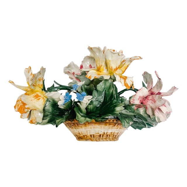 Mid 20th Century Capodimonte Oblong Flower Basket Topiary For Sale