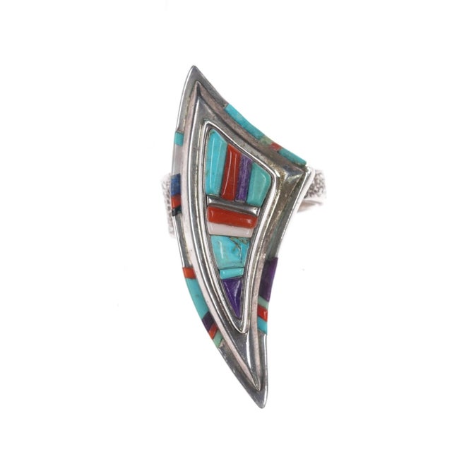 Late 20th Century Sz9.75 David Tune Navajo Creek Tufa Cast Sterling Cobblestone Ring For Sale - Image 5 of 11