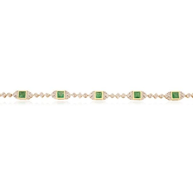 Art Deco Art Deco-Style 1.36Ct Emerald & 1.12Ct Diamond Link Bracelet in 14k Yellow Gold For Sale - Image 3 of 14