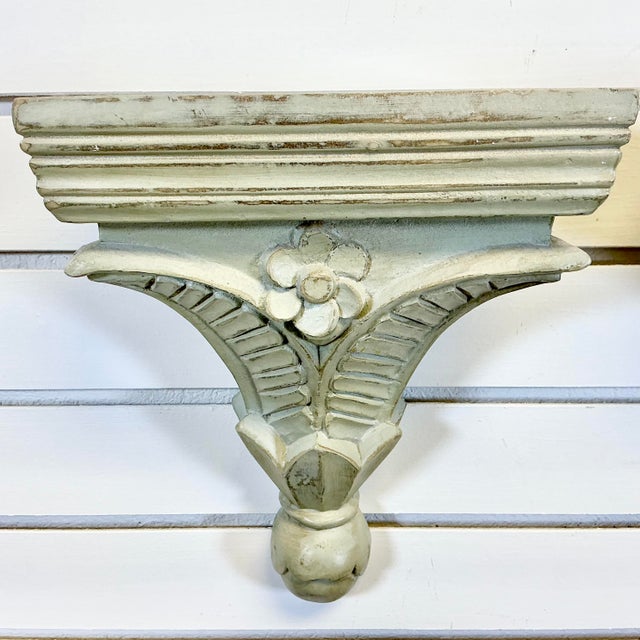 Vintage Coastal Traditional Hand Carved Wooden Painted Wall-Mounted Shelves - A Pair, Palm Fronds Accent For Sale - Image 16 of 17