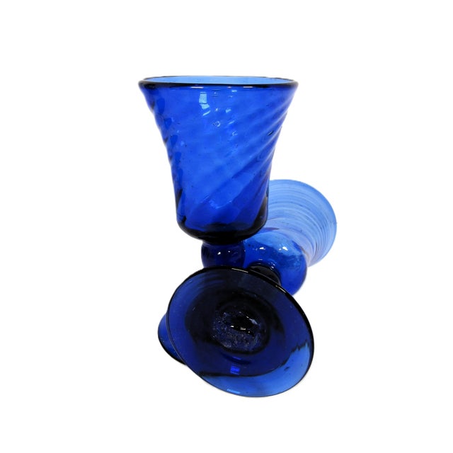 Art Deco Vintage Blown Glass Cordials Cobalt Blue - a Pair For Sale - Image 3 of 8