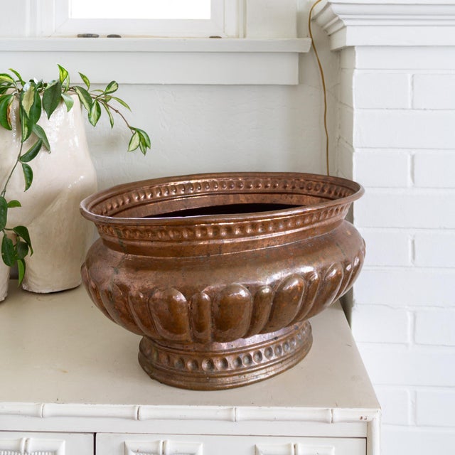 Large Turkish Copper Jardinier Planter Wine Cooler or Firewood Holder For Sale - Image 6 of 15