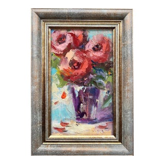 Framed Original Red Roses Floral Painting Wall Decor by Valeriya Serova For Sale