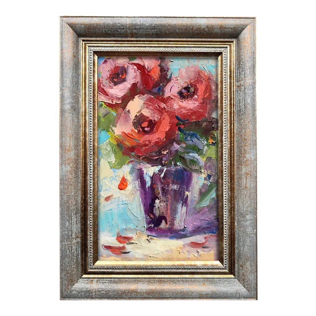 Framed Original Red Roses Floral Painting Wall Decor by Valeriya Serova For Sale