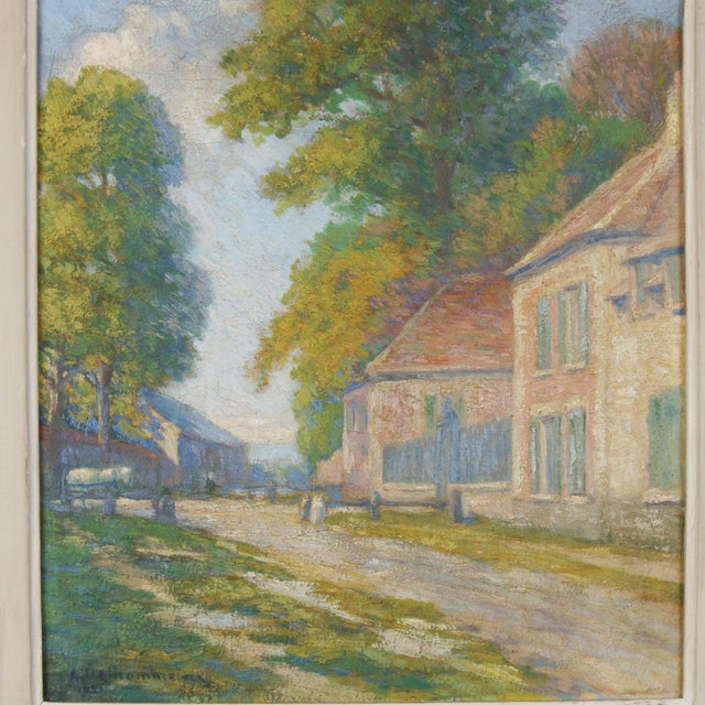 An early 20th century impressionist painting depicting the entrance of the chateau in bonneuil, paris. Set in a decorative...