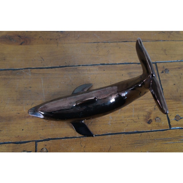 Bronze Vintage Iridescent Metallic Bronze Finish Porcelain Dolphin Figurine Sculpture For Sale - Image 8 of 12