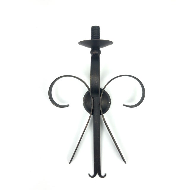 2020s Hand-Forged Wrought Iron Wall Sconce Body (Gold Patina Scrollwork) Classical Architectural Fixture For Sale - Image 5 of 5