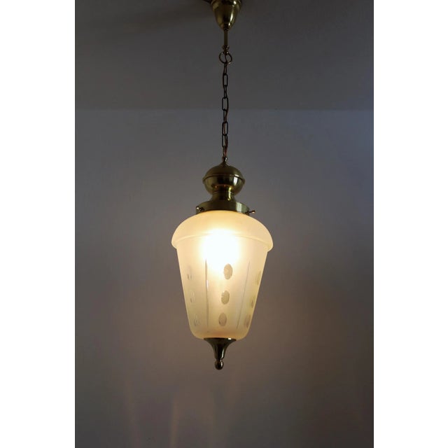 Gold Italian Brass and Cut Glass Pendant Lamp, 1970s For Sale - Image 8 of 14