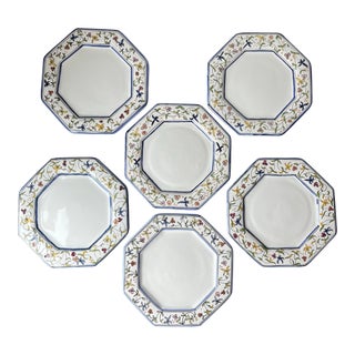 Vintage Lis Ceramica Brasil Handpainted Floral Motif Salad Plates- Set of 6 For Sale