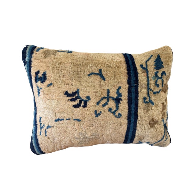 Custom Made Lumbar Pillow W/Antique Chinese Rug Fragment 14"w For Sale In New York - Image 6 of 7