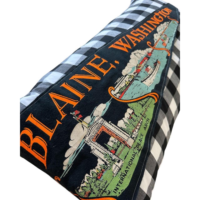 Description: Vintage Blaine, Washington Felt Pennant from around the 1950s or 1960s. New black and white gingham woven...