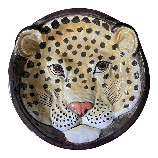 Vintage Leopard Ceramic Relief Bowl For Sale