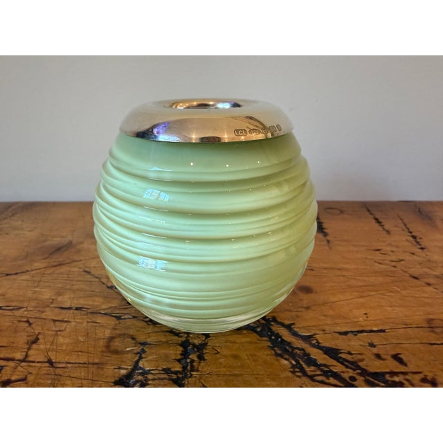 Lucy Cope Vintage Hand-Blown Crystal & Sterling Silver Match Striker, 2008, Citrine (light lime green). Made in 2008 by...