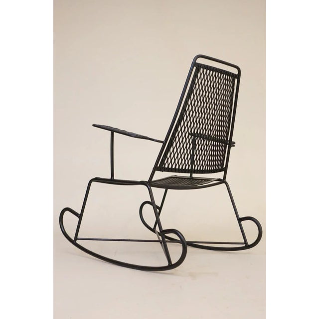Vintage John Salterini Outdoor Wrought Iron Rocking Chair 1950's Rare Youth Size, Attributed For Sale In Los Angeles - Image 6 of 8