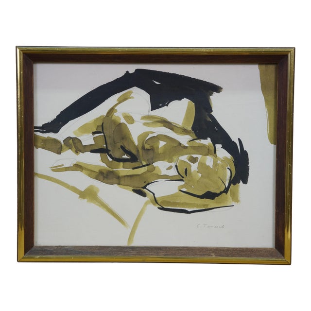 Mid 20th Century Elmer Tomasch Abstract Reclining Nude Watercolor Painting 12" For Sale