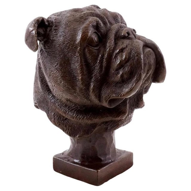 French Bulldog Head Sculpture in Bronze, 20th Century For Sale - Image 10 of 10