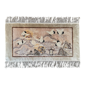 Vintage Silk Rug Tapestry – Six Cranes Design With Fringe