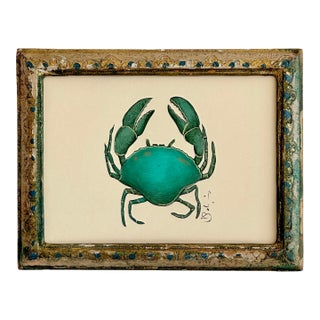 Original Hand-Painted Crab Painting, Framed in a Vintage Italian Frame For Sale