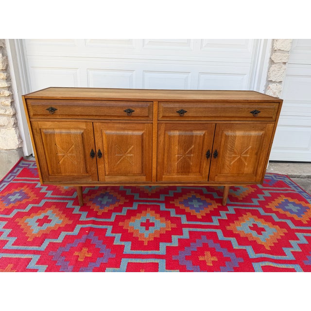Wood Danish Oak Sideboard Credenza Media Cabinet For Sale - Image 7 of 9