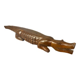 Large Hand Carved Dark Wood Alligator or Crocodile For Sale