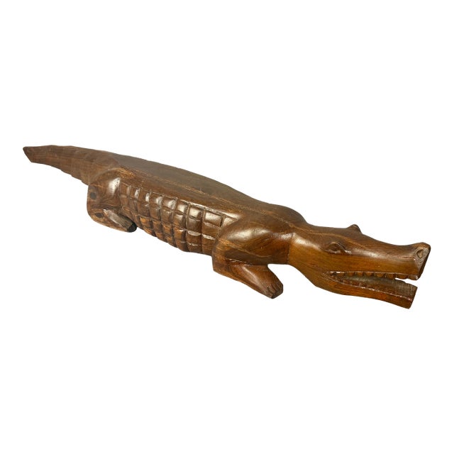 Large Hand Carved Dark Wood Alligator or Crocodile For Sale