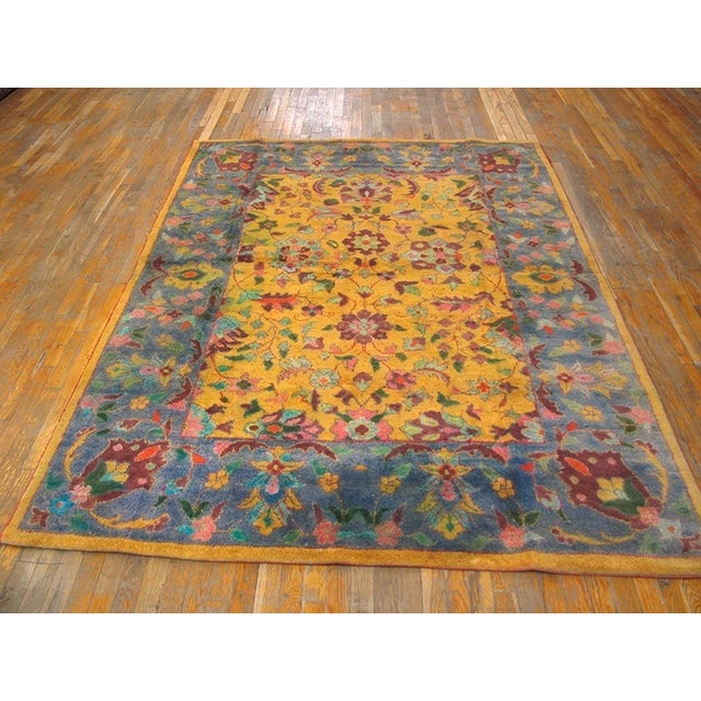 1930s N. Indian Cotton Agra Carpet ( 6'3" x 9' - 190 x 275 ) Antique Cotton Yellow / Gold Orange Hand Knotted Pile Rug,...