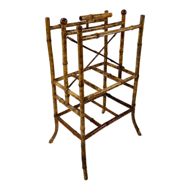 Antique Scorched Bamboo Magazine Rack For Sale