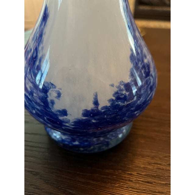 White and cobalt blue Vase Fine Polish Glassware 10” tall 6” across