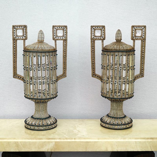 1950s Art Deco Style Glass Bead Table Lamps, 1950s, Set of 2 For Sale - Image 5 of 5