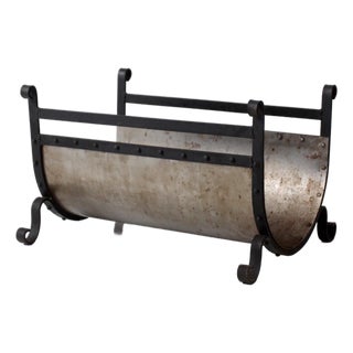 Vintage Iron and Steel Fireplace Log Holder For Sale
