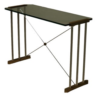 Console Table with Brass Details and Glass Top by Peter Ghyczy, 1970s For Sale