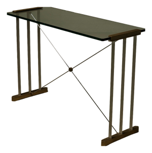 Console Table with Brass Details and Glass Top by Peter Ghyczy, 1970s