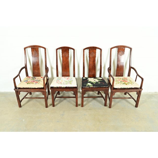 Henredon Hollywood Regency Chinoiserie Sculpted Mahogany Dining Chairs, Set of Eight For Sale - Image 12 of 17