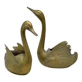 Vintage Solid Brass Large Swan Form Planters - Set of 2 For Sale