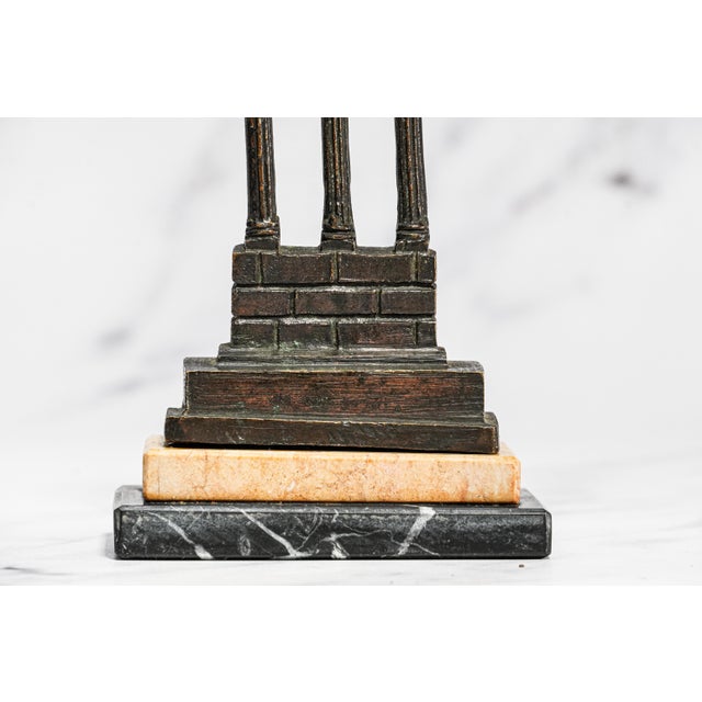 Late 19th Century Lovely Pair Antique Small Miniature Bronze Roman Temple Models, Grand Tour Vespasian Castor Pollux Marble Base Neoclassical For Sale - Image 5 of 15