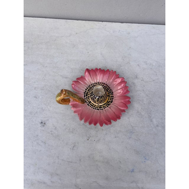 Majolica Pink Daisy Candelstick Delphin Massier Circa 1890 For Sale In Austin - Image 6 of 7