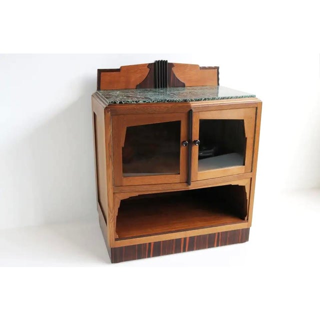 Antique Dutch Art Deco Amsterdam School Tea Display Cabinet in Oak and Marble, 1920s For Sale - Image 3 of 18