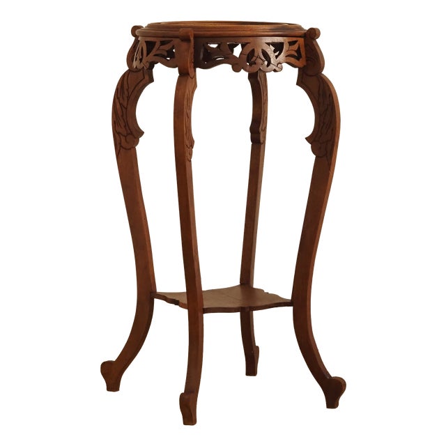 Wilhelminian Floral Column Side Table with Marble Top, 1880s For Sale