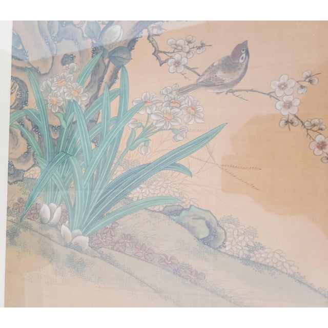 Brown 20th Century Chinese Chinoiserie Silk Landscape Scroll Painting For Sale - Image 8 of 13