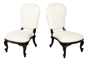 Italian Wooden and White Fabric Armchairs, 1930s, Set of 2