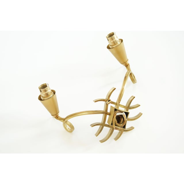 Metal 20th Century French Gold Wall Light Sconces in Brass attributed to Jules Leleu, Set of 2 For Sale - Image 7 of 9