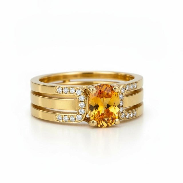 Split Shank Oval Citrine Engagement Silver, Gold Ring, Size 9.5 For Sale - Image 4 of 7