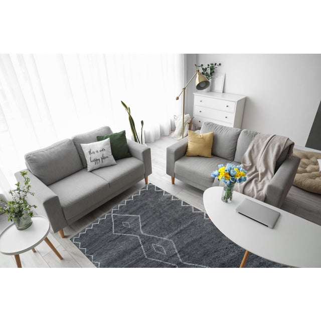 2020s 5x8 Talia Moroccan Charcoal Geometric Modern Hand Knotted Wool Carpet Rug For Sale - Image 5 of 6