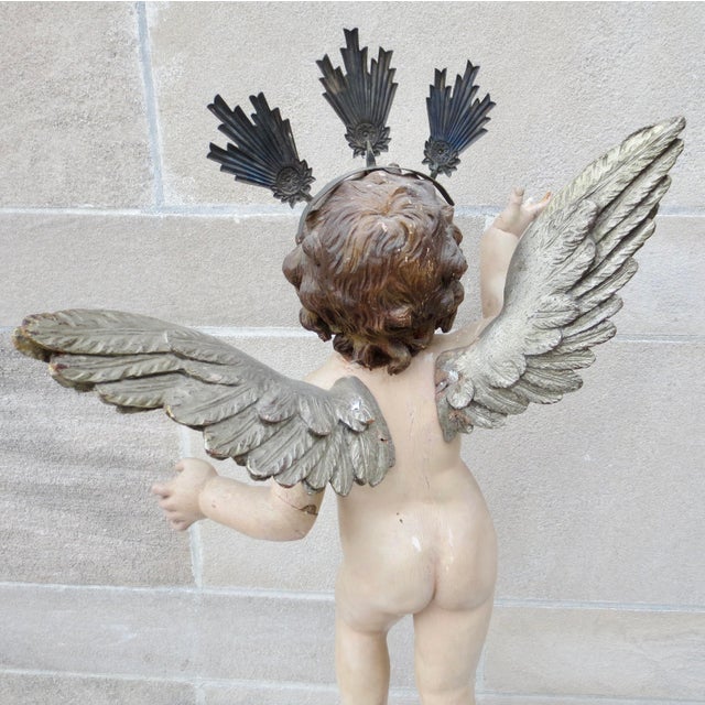 Mid 19th Century Antique Wooden Putti Sculpture Italy Mid 19th For Sale - Image 5 of 18