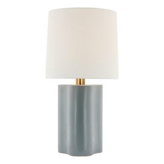 Barbara Barry by Visual Comfort Signature Lakepoint Large Table Lamp in Sky Gray with Linen Shade For Sale