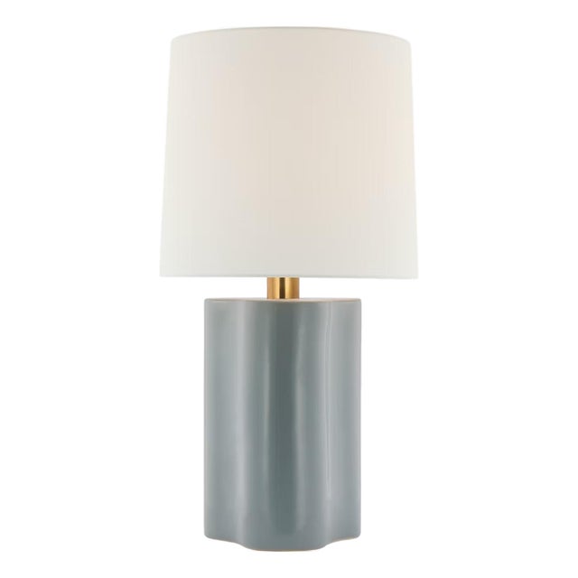 Barbara Barry by Visual Comfort Signature Lakepoint Large Table Lamp in Sky Gray with Linen Shade For Sale