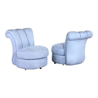 1990’s Art Deco Revival to Hollywood Regency Overscale Sculpted Swivel Chair Frames a Pair For Sale