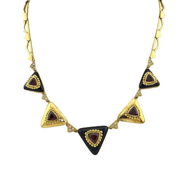 Vintage L. Ricci for Lancetti 18K Blue Enamel Necklace with Natural Tourmaline For Sale - Image 9 of 12